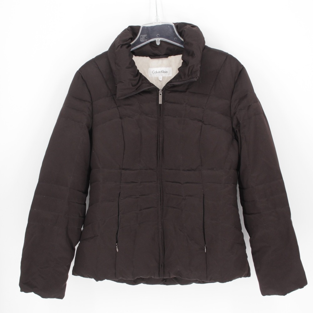 Calvin Klein Women's Black Quilted Puffer Jacket Full Zip Coat Size L